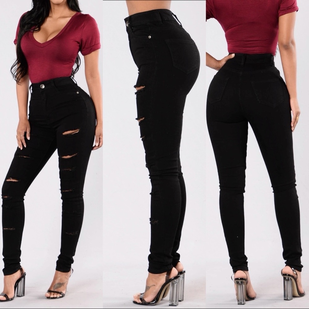 Black High Waist Distressed Skinny Jeans - NWOT